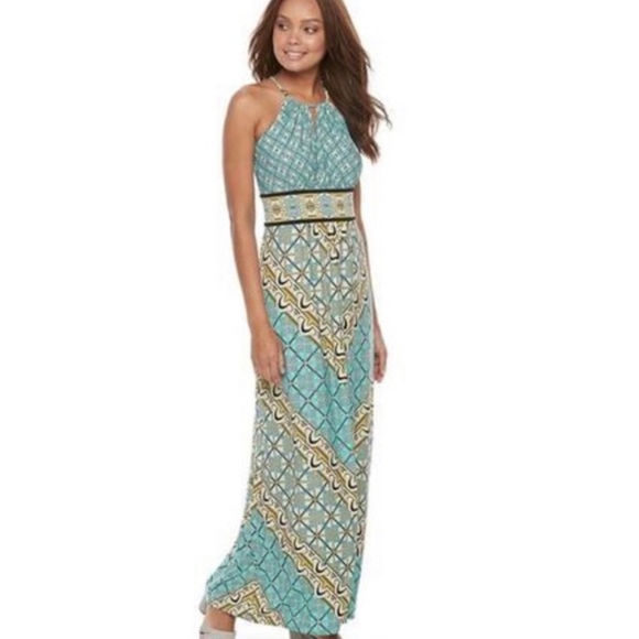 London Times Dresses & Skirts - London Times Aqua Multi Maxi Dress Size 8 Petite